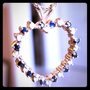14K Gold Sapphire & Diamond Heart Pendant